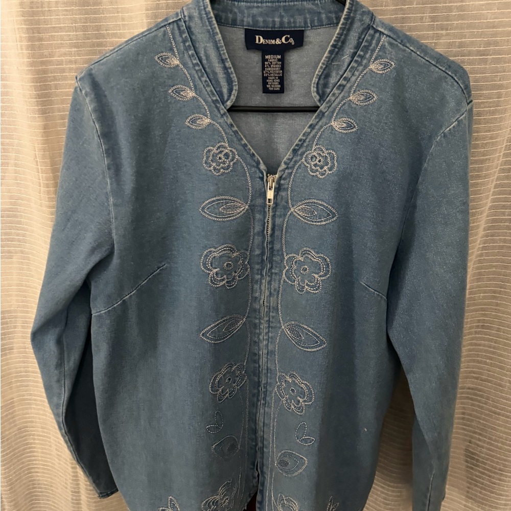 Denim&Co Floral Embroidered Jean Jacket